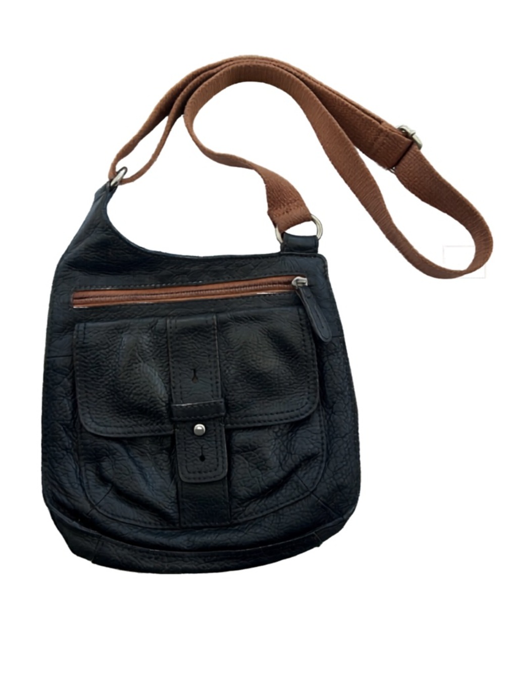 Fossil Black Crossbody Bag with Brown Strap
